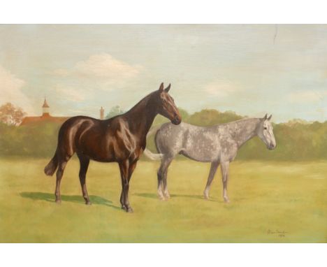Alison Guest (British, 20th Century): Equine portrait, signed lower right, oil on board, 49.5 by 74cm, framed, 59 by 83.5cm. 