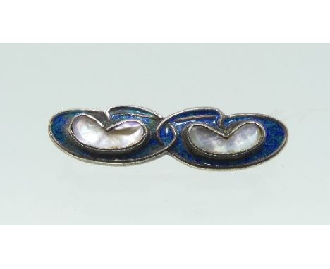 Liberty &amp; Co.; A small silver and enamel Brooch, formed of two Art Nouveau style lillypads, with blue and green enamel, t