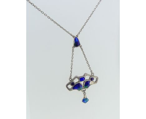 Charles Horner; a silver and enamel Art Nouveau style Pendant, in deep blue, green and purple enamel, hallmarked Chester 1908