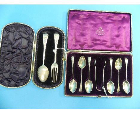 A cased set of six late Victorian silver Teaspoons with Sugar Nips, by John Millard Banks, hallmarked Birmingham, 1893, gilde