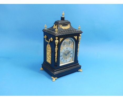 A Georgian-style ebonized and brass mounted Bracket Clock, with eight-day triple fusee movement chiming quarters on eight bel