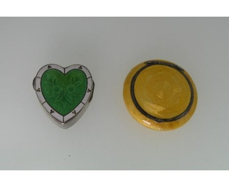 A George V silver and enamel heart shaped hinged Box and Cover, by Cohen &amp; Charles, hallmarked Birmingham, 1910, the lid 