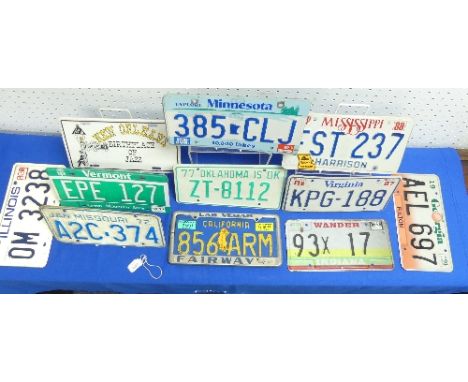 Automobilia; A collection of eleven vintage American Licence Plates, including California 1972, Illinois 'Land of Lincoln' '8