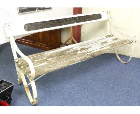 Railwayana; A Vintage L.N.W.R. wrought iron &amp; wooden Slatted Platform Bench, with Broad Street painted on to the front &a