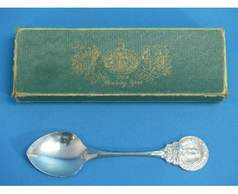 Local Interest; A cased silver Commemorative Preserve Spoon, by Goldsmiths and Silversmiths Co., hallmarked London, 1950, the