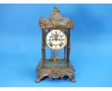 A 19th century French gilt-metal, ebonized and boulle Mantel Clock, with embossed dial, lacks finial, clock not in working or