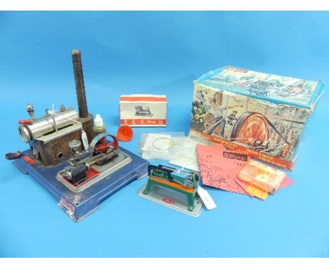 A Wilesco D10 "Dampfmaschine" Steam Engine, boxed with instruction sheet, together with a Wilesco M60 "Bügelsäge" Hock Saw, b