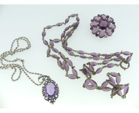 A mixed quantity of Jewellery, including stick pins, garnet brooch, amethyst paste necklace, pendants etc., (a lot)  Provenan