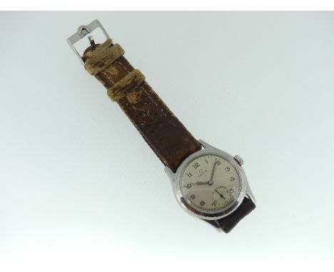 A vintage Omega gentleman's stainless steel Wristwatch, with Swiss 15-Jewels movement,  the silvered dial with Arabic numeral