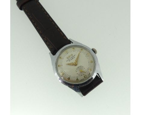A vintage Oris gentleman's stainless steel Wristwatch, with Swiss 15-Jewels movement, the silvered dial with gilt Arabic and 