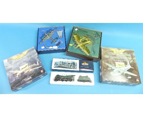 A Bachmann OO Gauge Royal Scott 46159 Green 'The Royal Air Force', boxed together with two Corgi aviation archive 1:144 scale