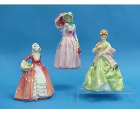 A Royal Doulton 'Miss Demure' figurine, H.N.1402, and another, 'Janet'. H.N.1537, together with a Royal Worcester 'First Danc