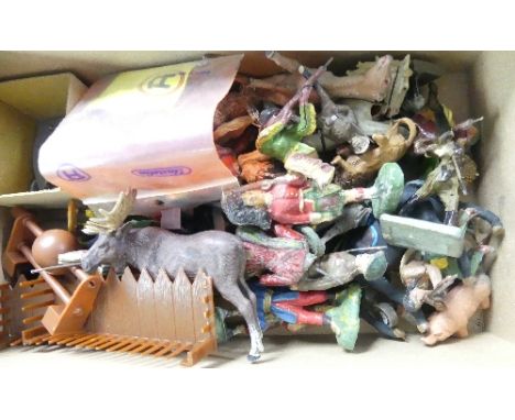 A Collection of Vintage lead &amp; other Model Soldiers, including Britains Elastolin, together with 155mm field gun, etc (a 