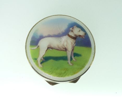 A French silver and enamel Powder Compact, retailed by Houbigant, with London import marks for 1928, of circular form, with h