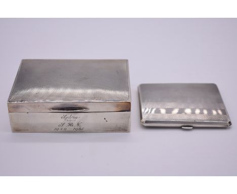 An engine turned silver cigarette case, by&nbsp;W T Toghill &amp; Co, Birmingham 1948, 9.5cm, 140g gross; together with a sil