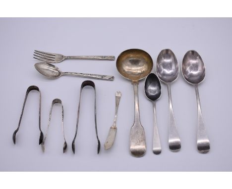 A Victorian silver fiddle pattern sauce ladle, by Samuel Hayne &amp; Dudley Cater, London 1839; together with a small quantit