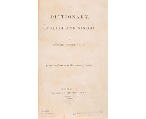 India.- Stack (Capt. George) A Dictionary, English and Sindhi...Printed by order of the Government of Bombay, errata f. at en