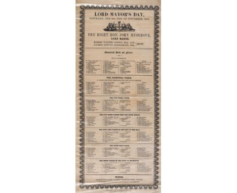 Food & drink.- Printed on silk.- Lord Mayor's Day, Saturday the 9th day of November, 1850, banquet bill of fare, printed on s