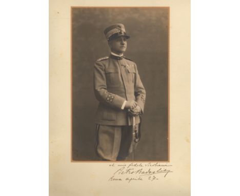 BADOGLIO PIETRO: (1871-1956) Italian General, Prime Minister of Italy 1943-44. A good vintage signed and inscribed 8.5 x 13 p
