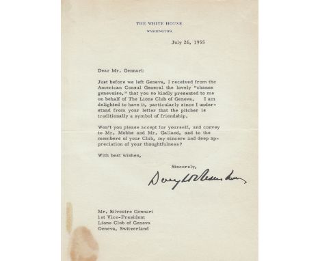 EISENHOWER DWIGHT D.: (1890-1969) American General of World War II, later American President 1953-61. T.L.S., Dwight D Eisenh