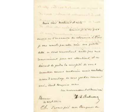 BULWER HENRY: (1801-1872) British Politician, Diplomat & Writer. A.L.S., Sir Henry Bulwer, in the third person, one page, 8vo