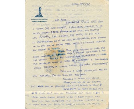 CHAVEZ HUGO: (1954-2013) President of Venezuela 1999-2013. A.L.S., Hugo Rafael, two pages, 4to, Caracas, 15th May 1972, to Ro