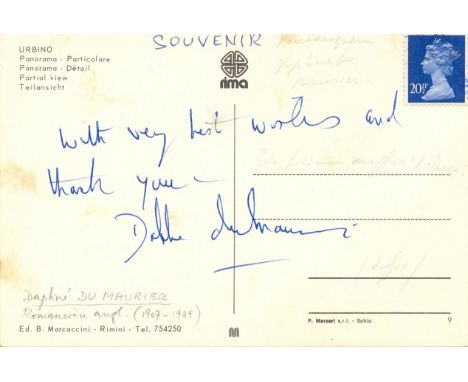DU MAURIER DAPHNE:  (1907-1989) British Author. Signed postcard by Du Maurier (`With all good wishes from Daphne du Maurier´,