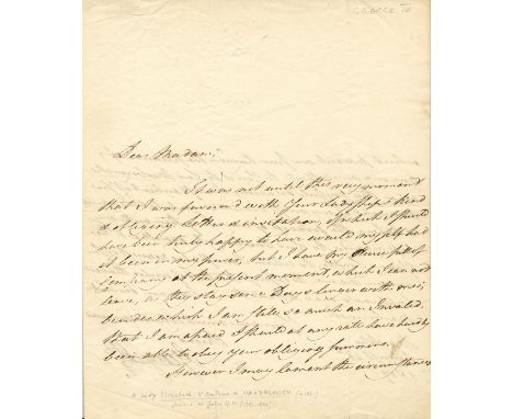 GEORGE IV: (1762-1830) King of the United Kingdom 1820-30. A.L.S., George P, as Prince of Wales, two pages, 4to, Brighton, 28