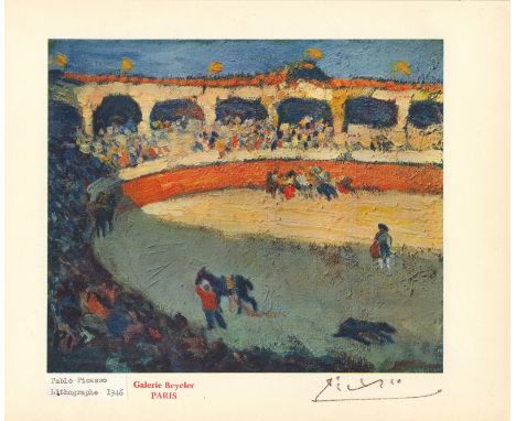 PICASSO PABLO: (1881-1973) Spanish Painter. Signed 10 x 8 colour lithograph by Picasso, featuring a bullring scene (1946). Si