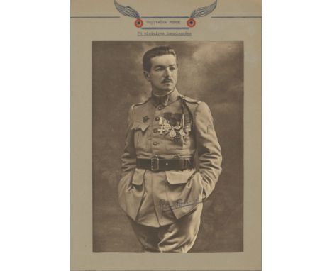 FONCK RENE: (1894- 1953) French Aviator, the top Allied Fighter Ace of World War I. Rare vintage signed sepia 7 x 9.5 magazin