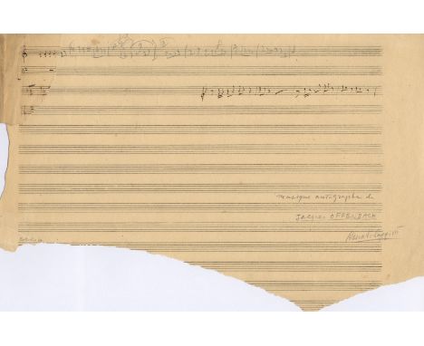 OFFENBACH JACQUES: (1819-1880) German-born French Composer. Autograph Musical Manuscript, unsigned, one page, oblong folio (m