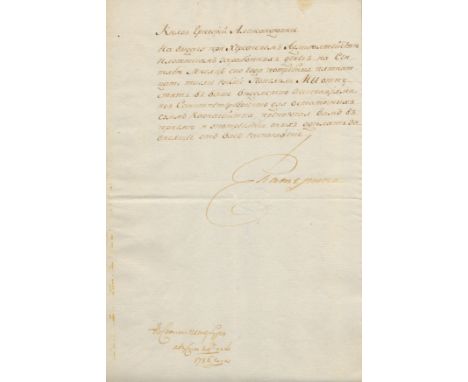 CATHERINE II: (1729-1796) Empress of Russia 1762-96, known as Catherine the Great. A fine L.S., Ekaterina, one page, folio, 9