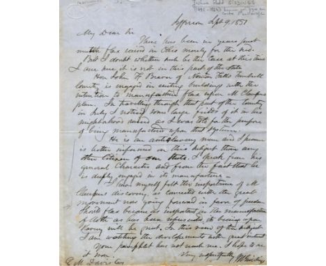 GIDDINGS JOSHUA REED: (1795-1864) American Politician, a prominent opponent of Slavery. A.L.S., J R Giddings, one page, 4to, 