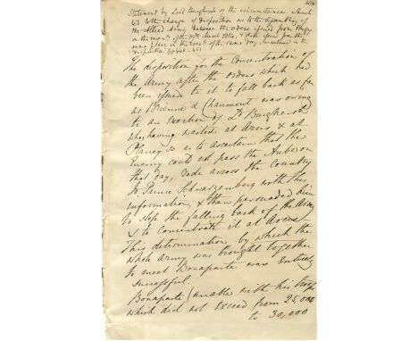 Napoleon's penultimate battle
ARCIS-SUR-AUBE BATTLE OF: A good autograph statement signed, Ld. Burghersh, in the third person