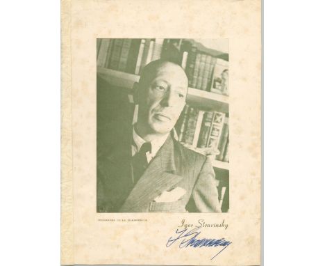 STRAVINSKY IGOR: (1882-1971) Russian Composer. Vintage signed 6 x 8 photograph, the printed image depicting Stravinsky in a h