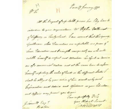 MORRIS GOUVERNEUR: (1752-1816) American Statesman, a Founding Father of the United States. L.S., Gouv Morris, one page, 4to, 
