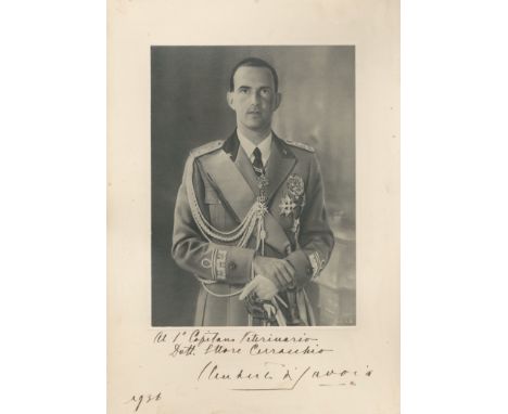 UMBERTO II: (1904-1983) King of Italy, May-June 1946. A good vintage signed and inscribed 9.5 x 13.5 photograph, the image de