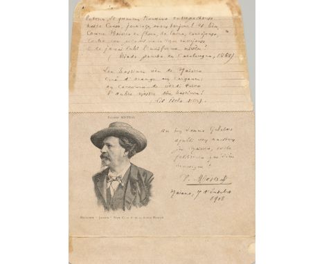 MISTRAL FREDERIC: (1830-1914) French Writer. Nobel Prize winner for Literature, 1904. A.L.S., F. Mistral, on a postcard, Maia
