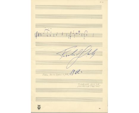 GULDA FRIEDRICH: (1930-2000) Austrian Pianist. A.M.Q.S., Friedrich Gulda, one page, slim 4to (manuscript paper), n.p., 1962. 