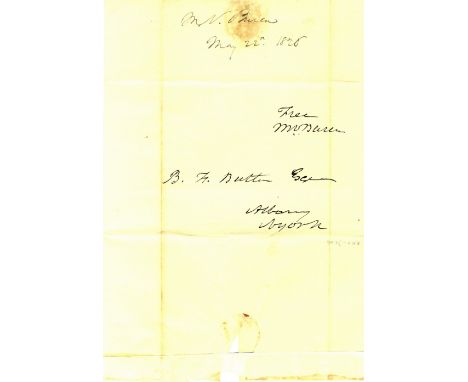 VAN BUREN MARTIN: (1782-1862)  American President 1837-41. Signed Envelope Wrapper, one page, oblong 4to (when unfolded), n.p