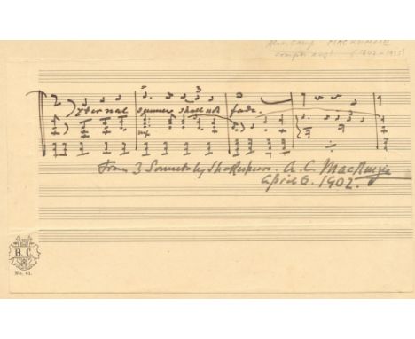 MACKENZIE ALEXANDER: (1847-1935) Scottish Composer & Conductor. A.L.S., A.C. Mackenzie , two pages, 8vo, Sydenham, n.d. ('Wed