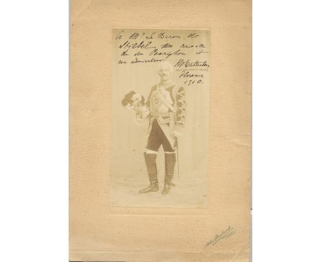 BATTISTINI MATTIA: (1856-1928) Italian Baritone. Vintage signed and inscribed sepia 7.5 x 11 photograph of Battistini standin