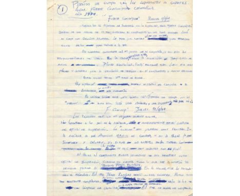 CHAVEZ HUGO: (1954-2013) President of Venezuela 1999-2013. Signed manuscript diary, seven pages, folio, Fuerte Guaicaipuro, f