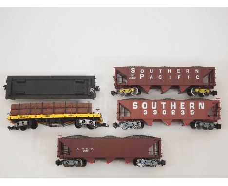 A group of G scale American Outline hopper and flat wagons by BACHMANN some with upgraded metal running gear - VG (unboxed) (