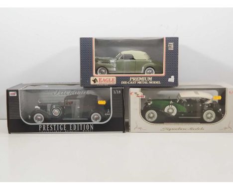 A group of 1:18 scale American Outline diecast cars by ANSON, SIGNATURE and EAGLE - VG/E in VG boxes (3)