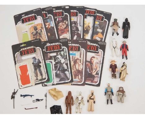 A group of vintage Star Wars KENNER and PALITOY figures together with some of the figure backing cards and a small group of w