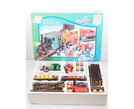An LGB 'ToyTrain' G scale goods train action set, appears mostly complete, noted that headlight surround missing from steam l