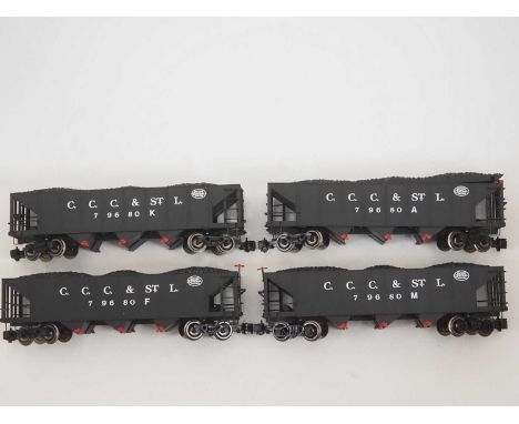 A group of G scale American Outline hopper wagons by BACHMANN all with upgraded running gear - VG (unboxed) (4)