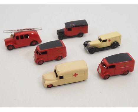A group of DINKY diecast Royal Mail vans, fire engine and a pair of ambulances - F/G (unboxed) (6)