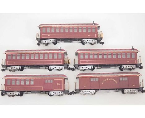 A group of BACHMANN G scale American Outline passenger cars all in Atchison Topeka & Sante Fe maroon livery - G/VG (unboxed) 